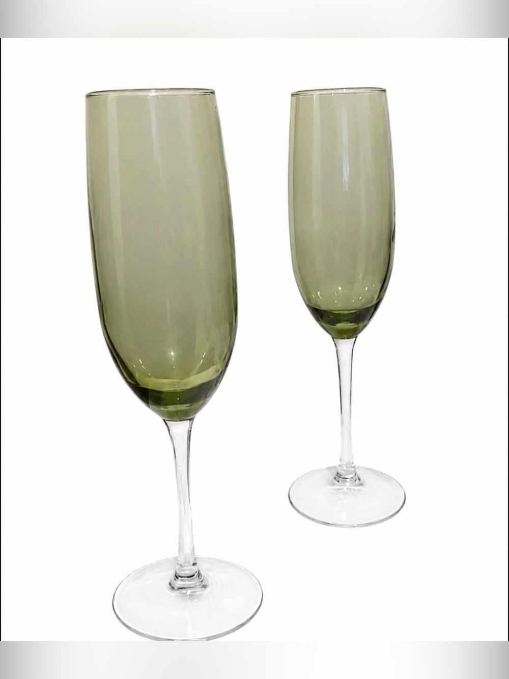 Green Large Bowl Champagne Flutes Set of 4 Gorgeous Vintage